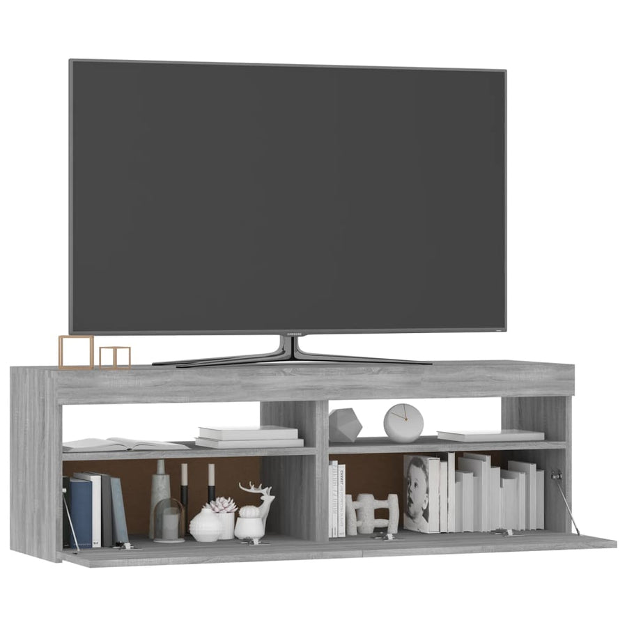 Tv-Meubel Met Led-Verlichting Eiken 1 120 x 35 x 40 cm Grijs sonoma