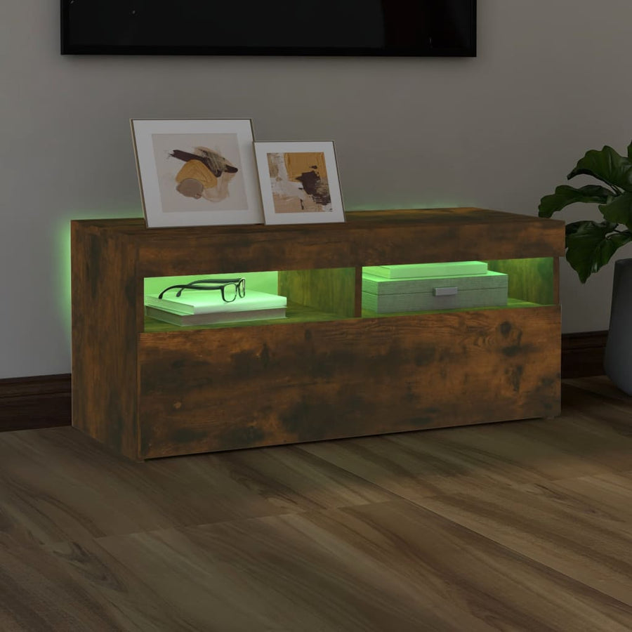 Tv-Meubel Met Led-Verlichting Kleurig 1 90 x 35 x 40 cm Gerookt eiken