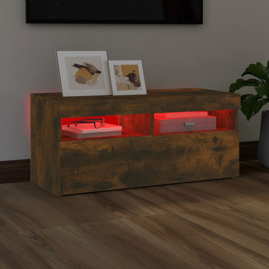 Tv-Meubel Met Led-Verlichting Kleurig 1 90 x 35 x 40 cm Gerookt eiken