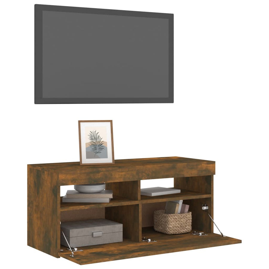 Tv-Meubel Met Led-Verlichting Kleurig 1 90 x 35 x 40 cm Gerookt eiken