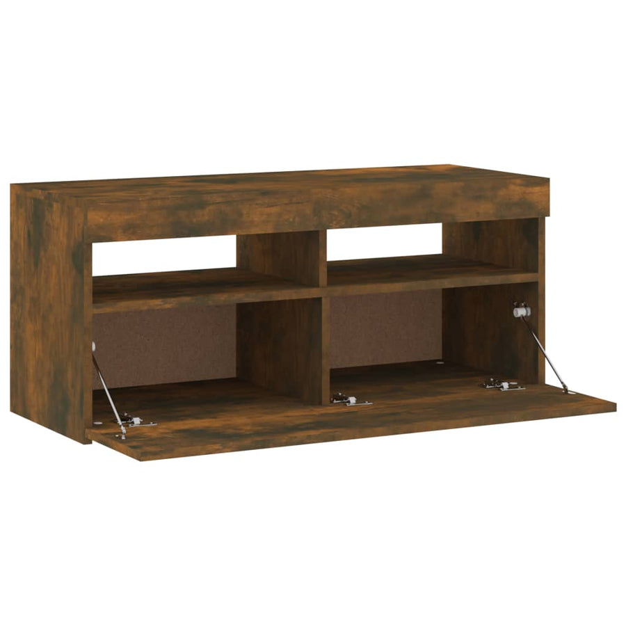 Tv-Meubel Met Led-Verlichting Kleurig 1 90 x 35 x 40 cm Gerookt eiken