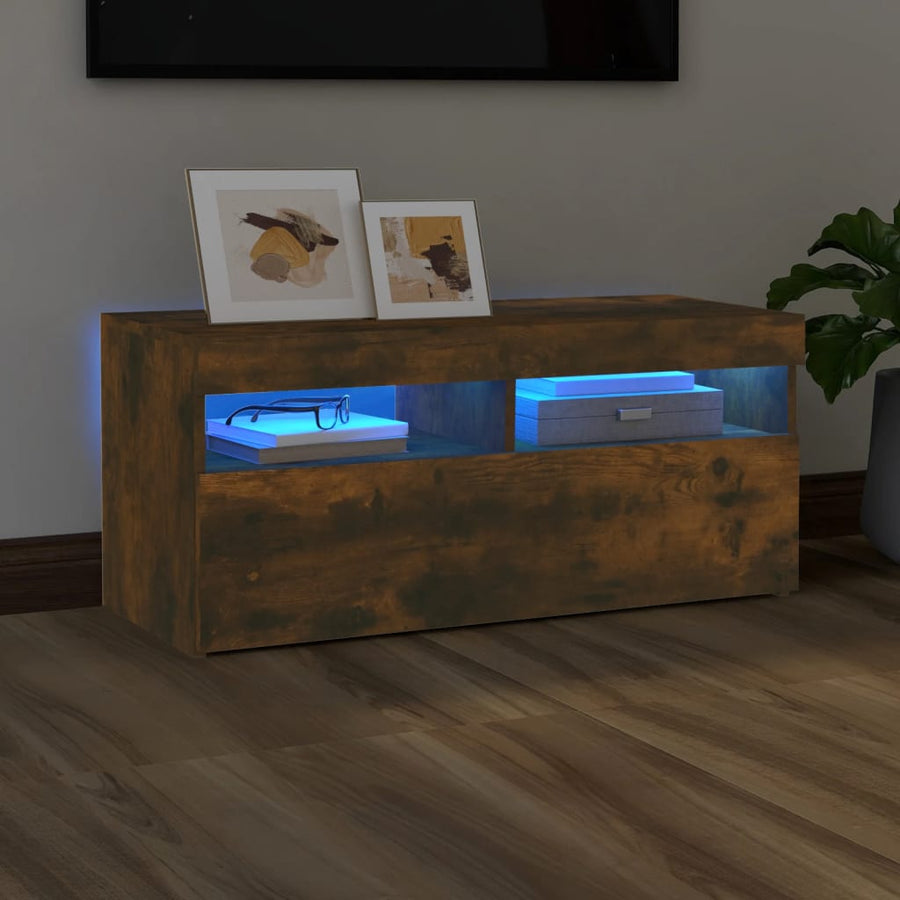Tv-Meubel Met Led-Verlichting Kleurig 1 90 x 35 x 40 cm Gerookt eiken
