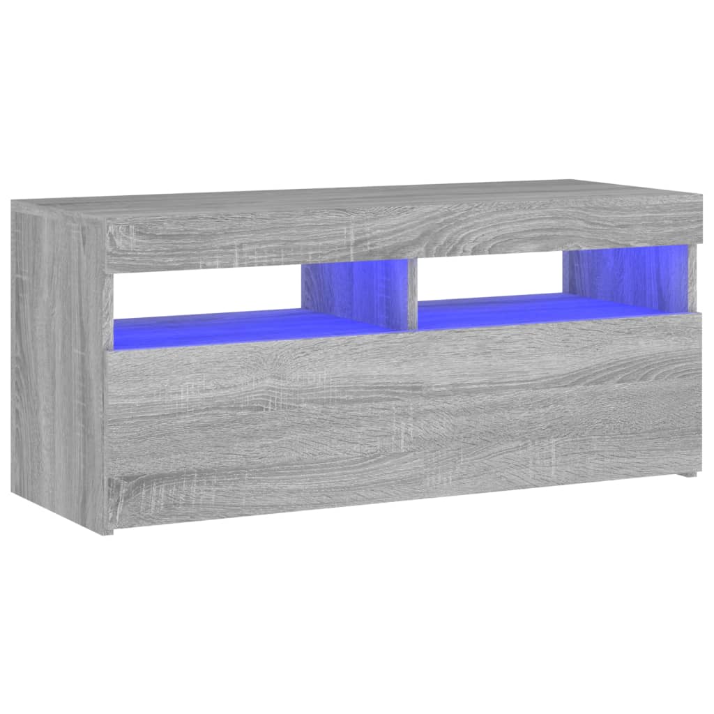 Tv-Meubel Met Led-Verlichting Eiken 1 90 x 35 x 40 cm Grijs sonoma