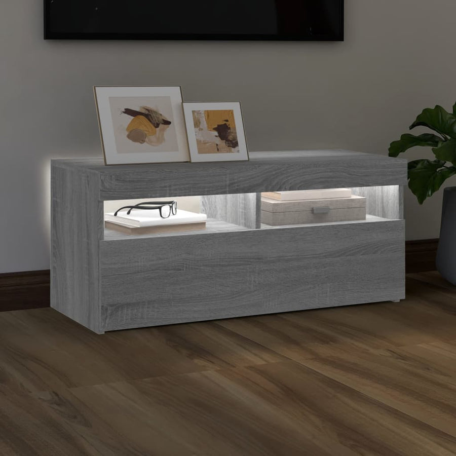 Tv-Meubel Met Led-Verlichting Eiken 1 90 x 35 x 40 cm Grijs sonoma