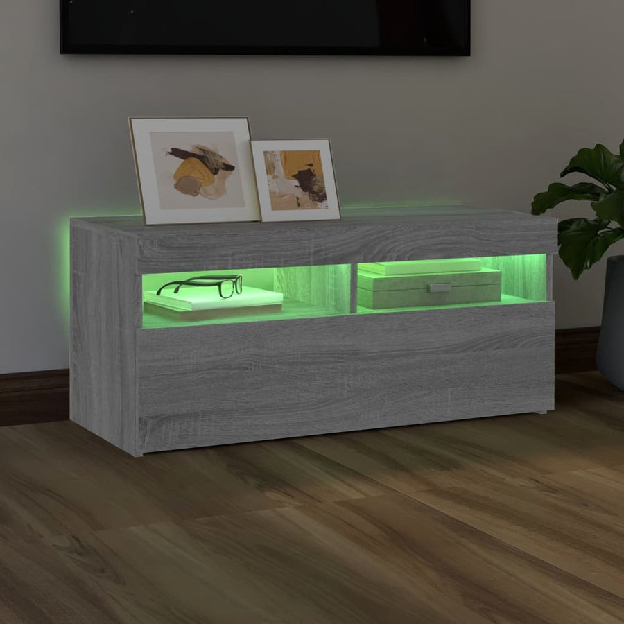 Tv-Meubel Met Led-Verlichting Eiken 1 90 x 35 x 40 cm Grijs sonoma