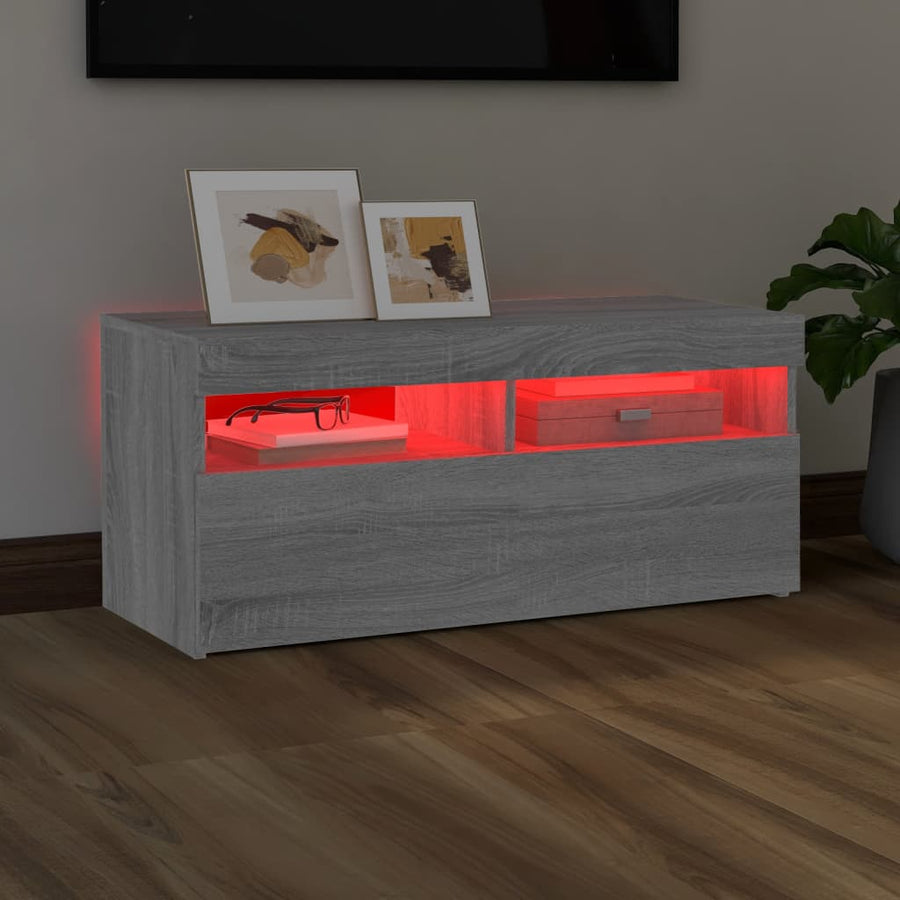 Tv-Meubel Met Led-Verlichting Eiken 1 90 x 35 x 40 cm Grijs sonoma