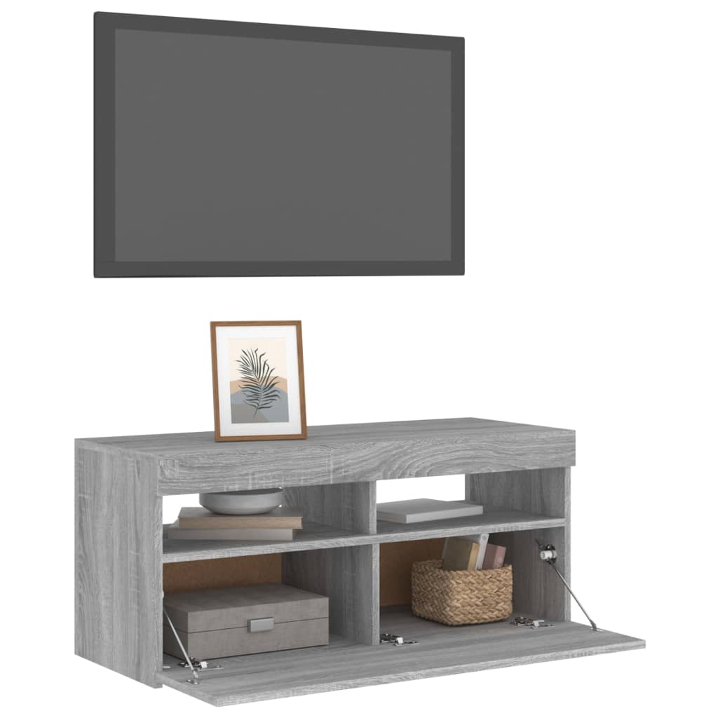 Tv-Meubel Met Led-Verlichting Eiken 1 90 x 35 x 40 cm Grijs sonoma