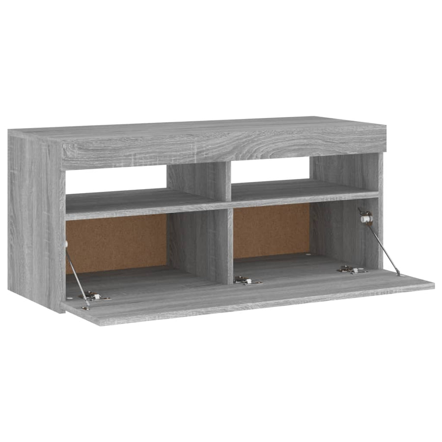 Tv-Meubel Met Led-Verlichting Eiken 1 90 x 35 x 40 cm Grijs sonoma
