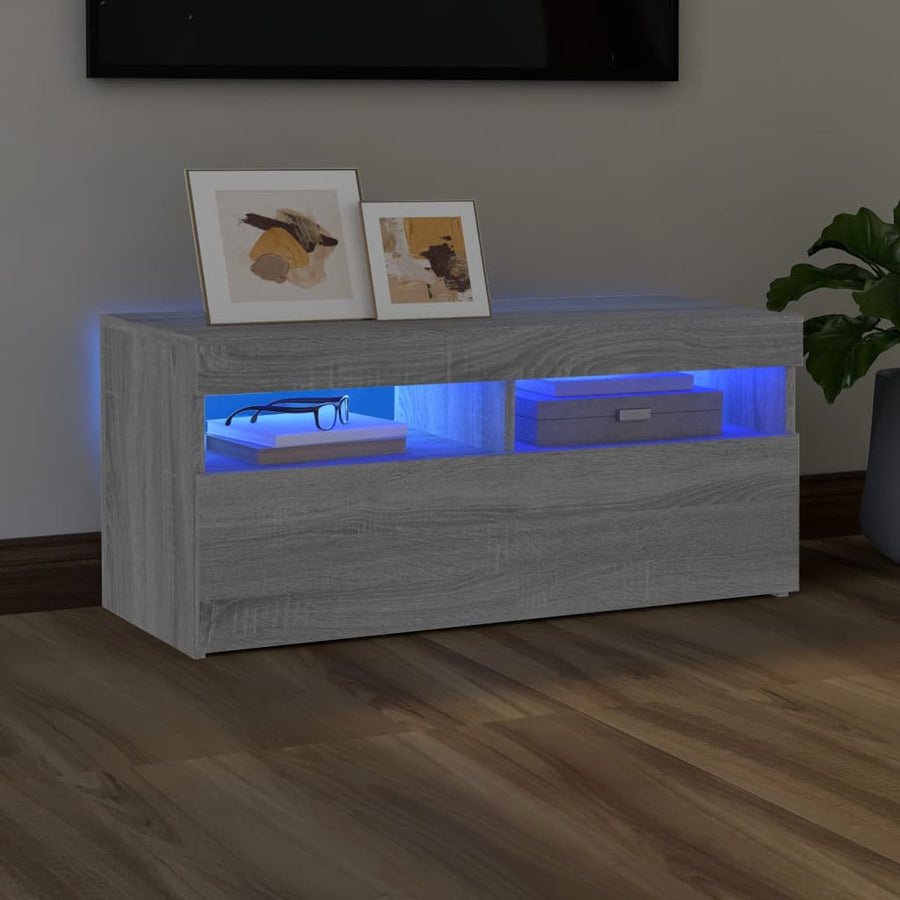 Tv-Meubel Met Led-Verlichting Eiken 1 90 x 35 x 40 cm Grijs sonoma
