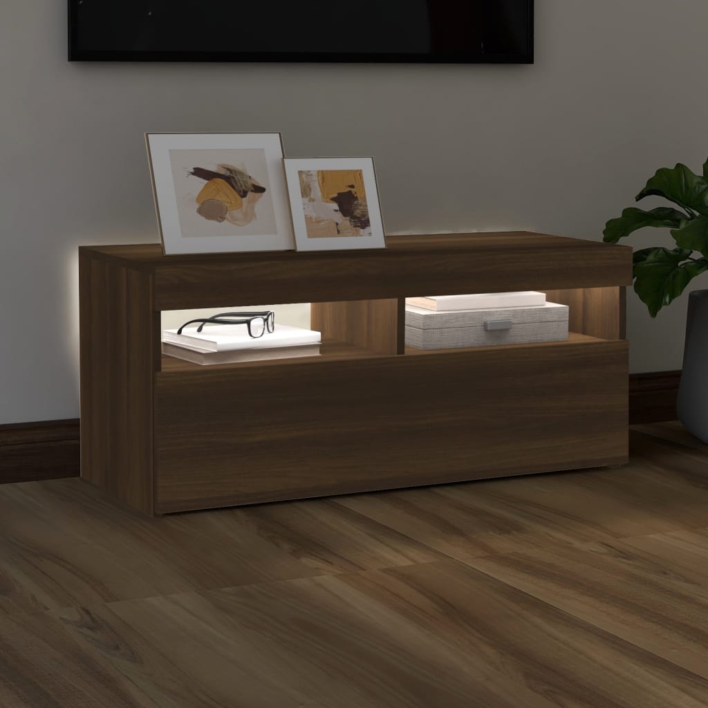 Tv-Meubel Met Led-Verlichting 1 90 x 35 x 40 cm bruin eikenkleur