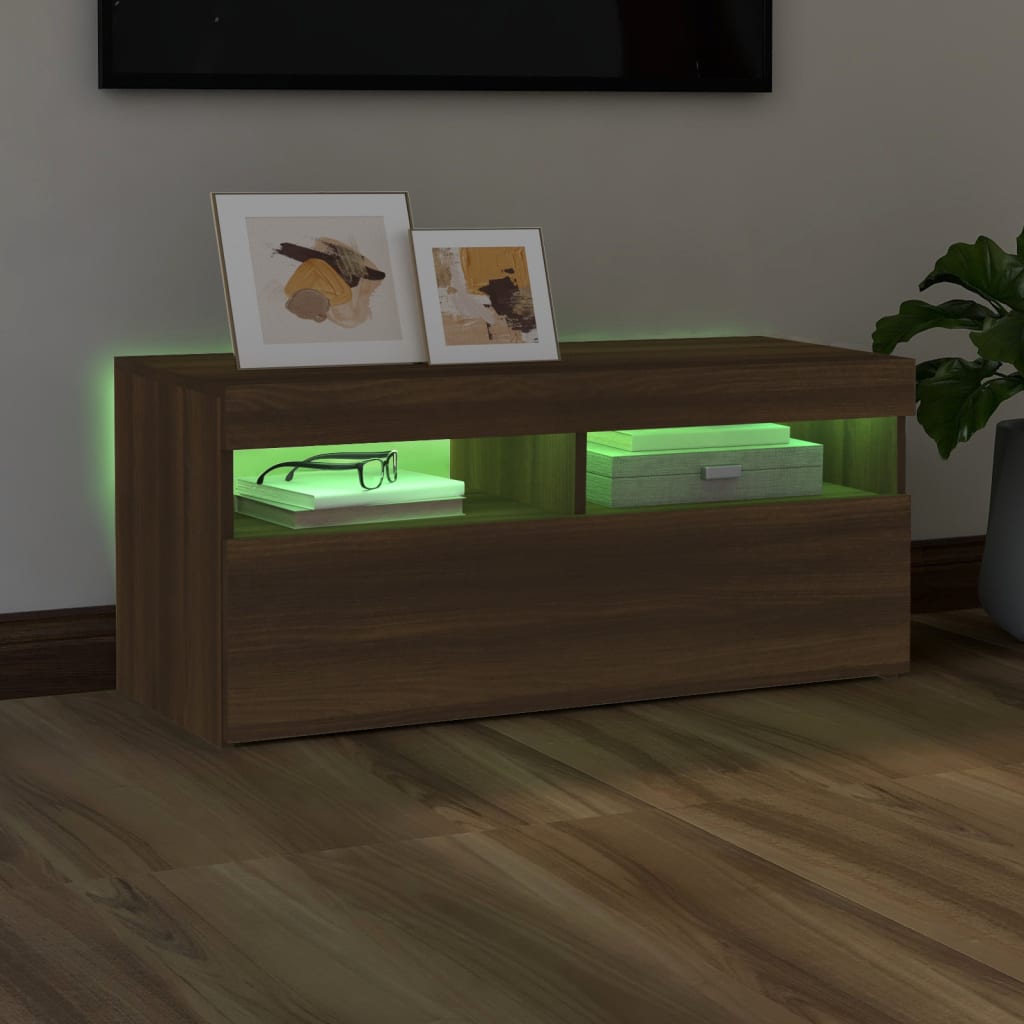 Tv-Meubel Met Led-Verlichting 1 90 x 35 x 40 cm bruin eikenkleur
