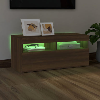 Tv-Meubel Met Led-Verlichting 1 90 x 35 x 40 cm bruin eikenkleur