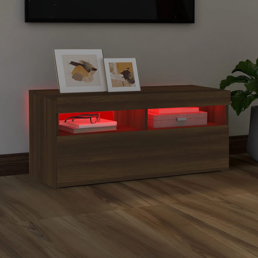 Tv-Meubel Met Led-Verlichting 1 90 x 35 x 40 cm bruin eikenkleur