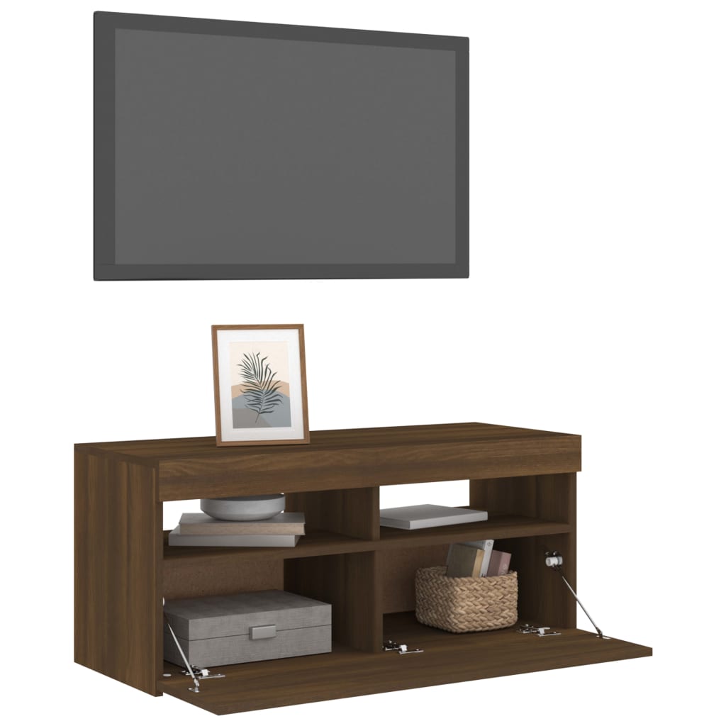 Tv-Meubel Met Led-Verlichting 1 90 x 35 x 40 cm bruin eikenkleur