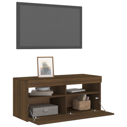 Tv-Meubel Met Led-Verlichting 1 90 x 35 x 40 cm bruin eikenkleur