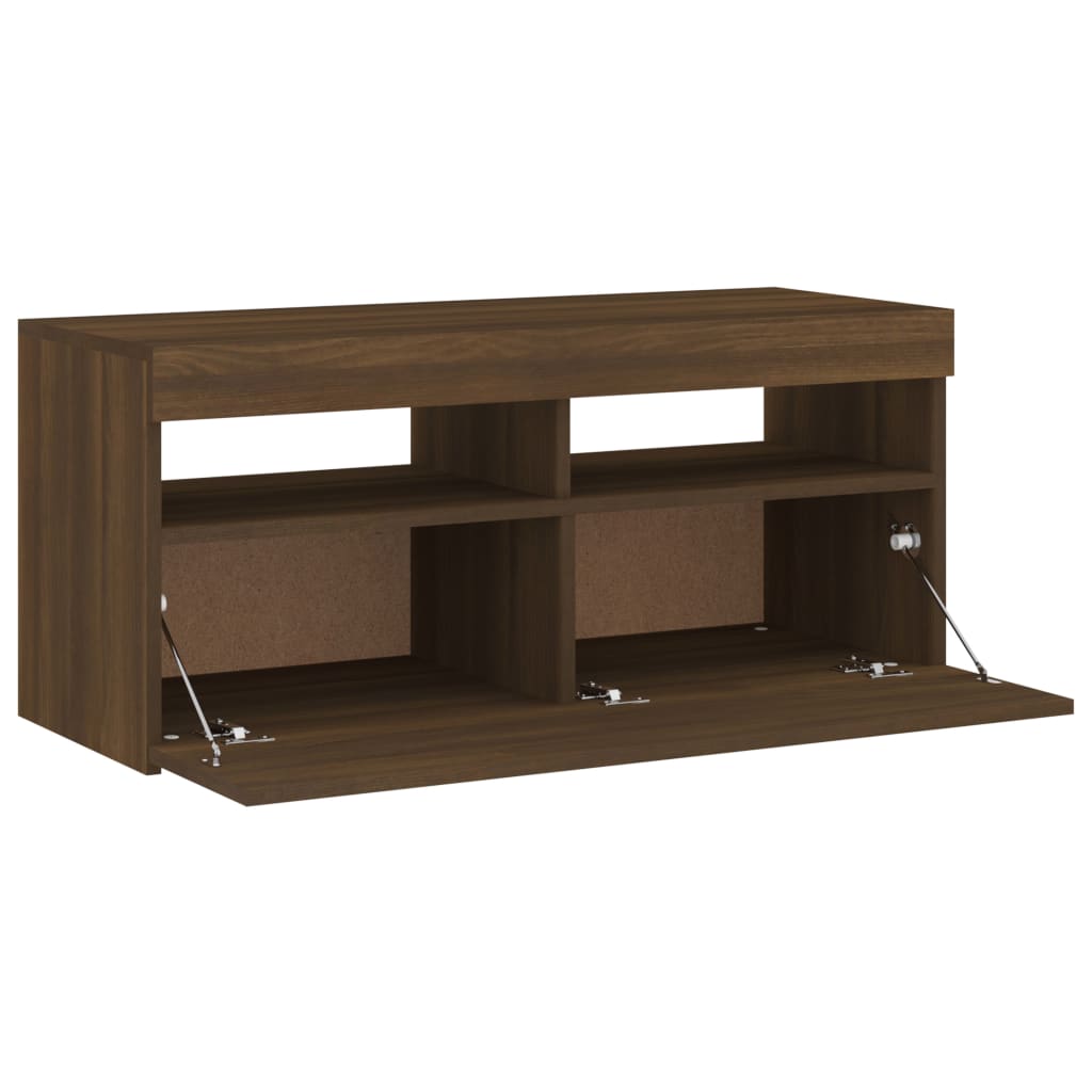 Tv-Meubel Met Led-Verlichting 1 90 x 35 x 40 cm bruin eikenkleur