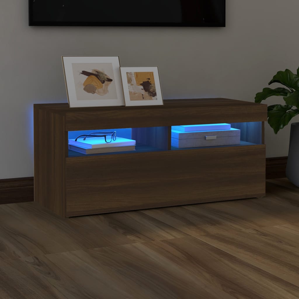 Tv-Meubel Met Led-Verlichting 1 90 x 35 x 40 cm bruin eikenkleur