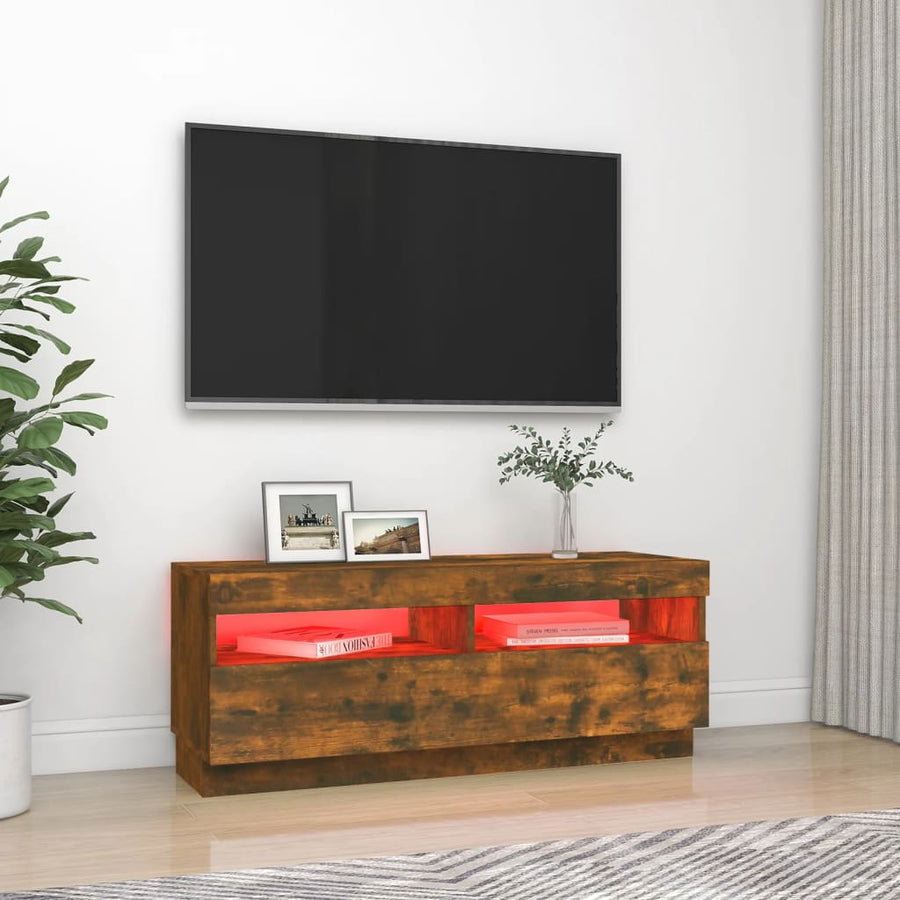 Tv-Meubel Met Led-Verlichting Kleurig 100 x 35 x 40 cm Gerookt eiken