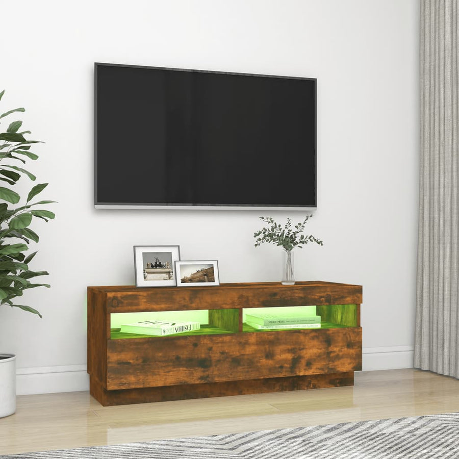 Tv-Meubel Met Led-Verlichting Kleurig 100 x 35 x 40 cm Gerookt eiken