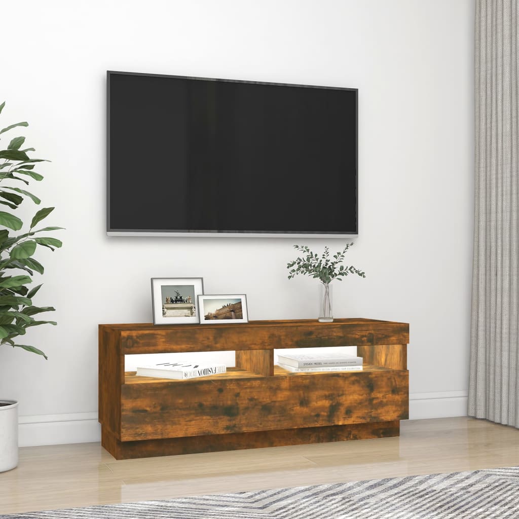 Tv-Meubel Met Led-Verlichting Kleurig 100 x 35 x 40 cm Gerookt eiken