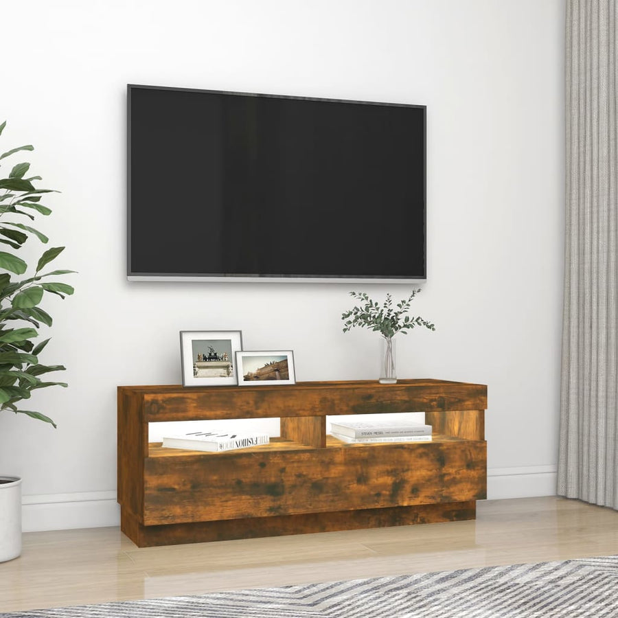 Tv-Meubel Met Led-Verlichting Kleurig 100 x 35 x 40 cm Gerookt eiken