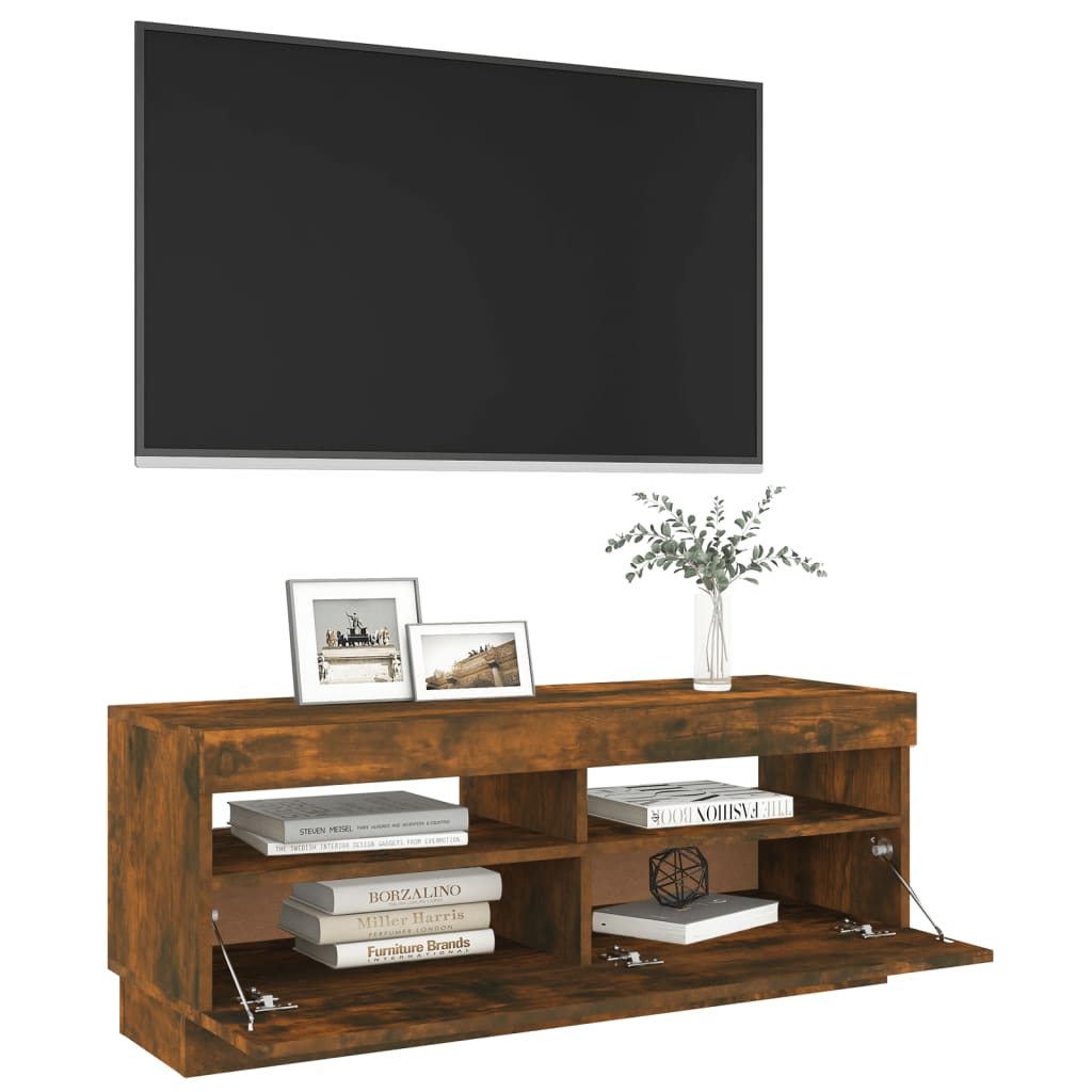 Tv-Meubel Met Led-Verlichting Kleurig 100 x 35 x 40 cm Gerookt eiken