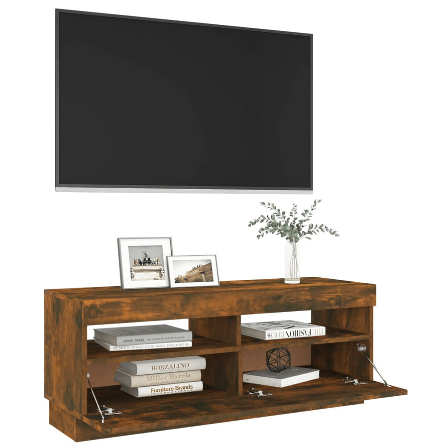 Tv-Meubel Met Led-Verlichting Kleurig 100 x 35 x 40 cm Gerookt eiken