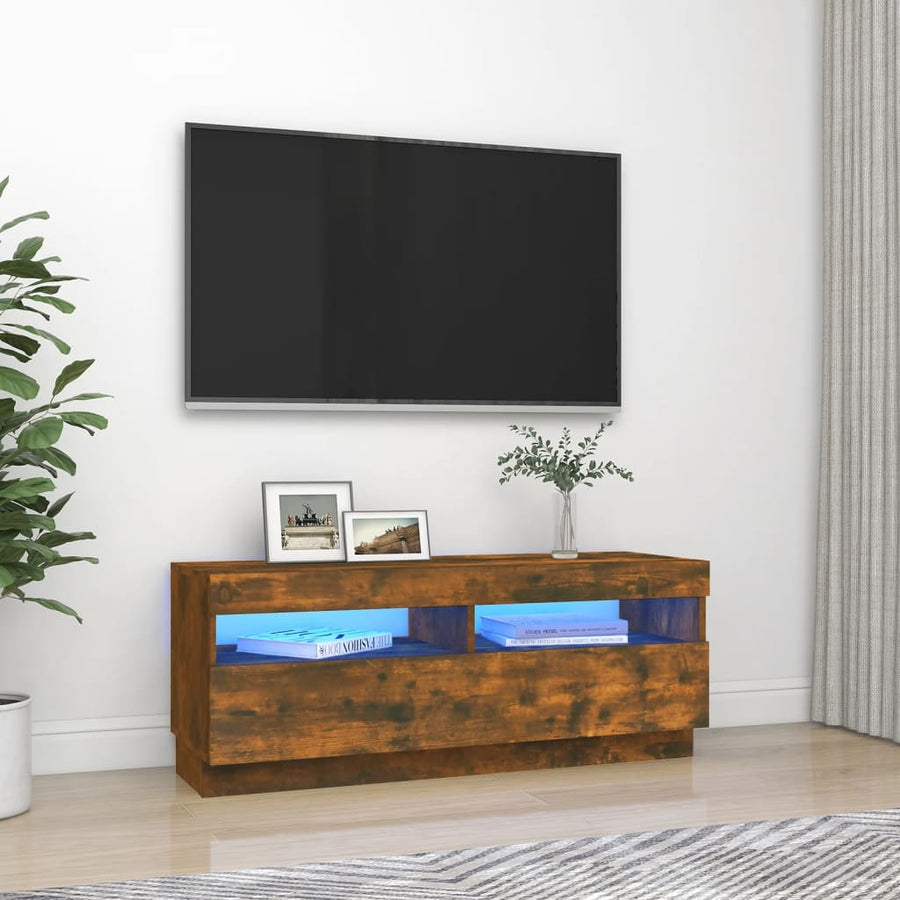 Tv-Meubel Met Led-Verlichting Kleurig 100 x 35 x 40 cm Gerookt eiken