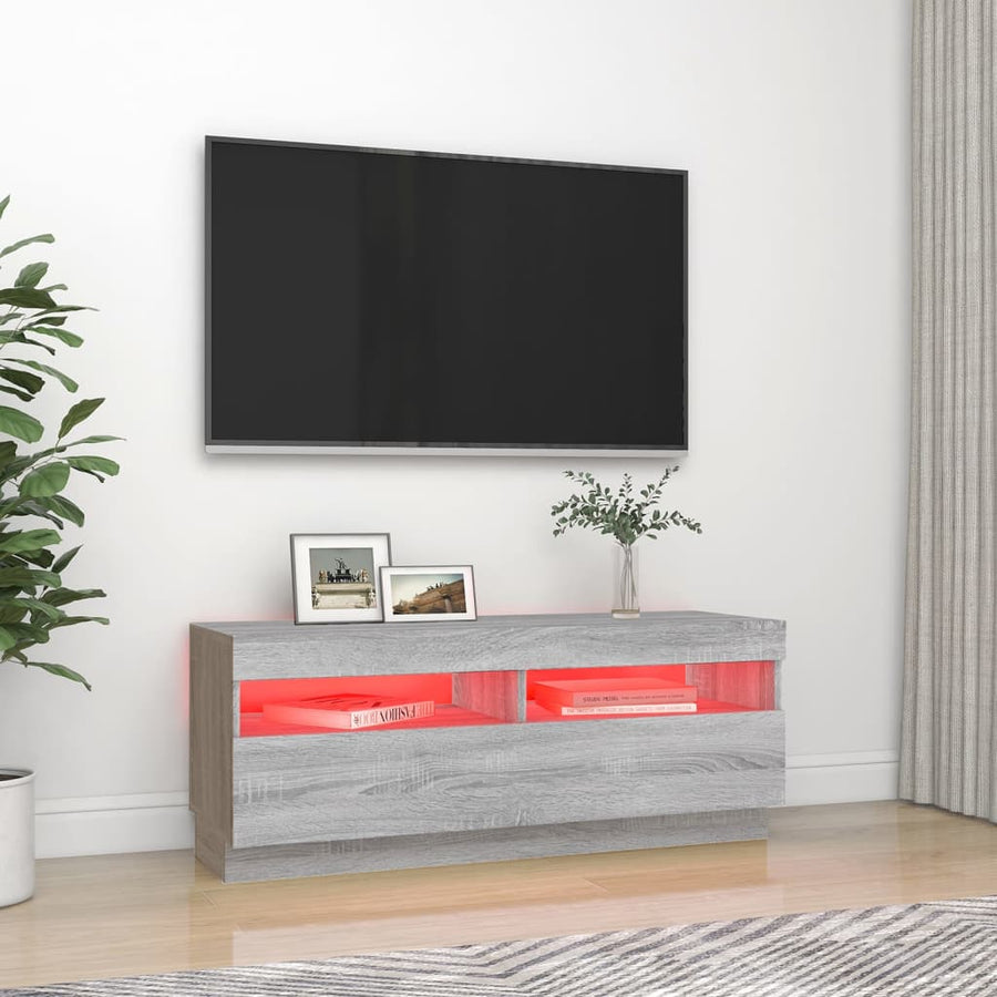 Tv-Meubel Met Led-Verlichting Eiken 100 x 35 x 40 cm Grijs sonoma
