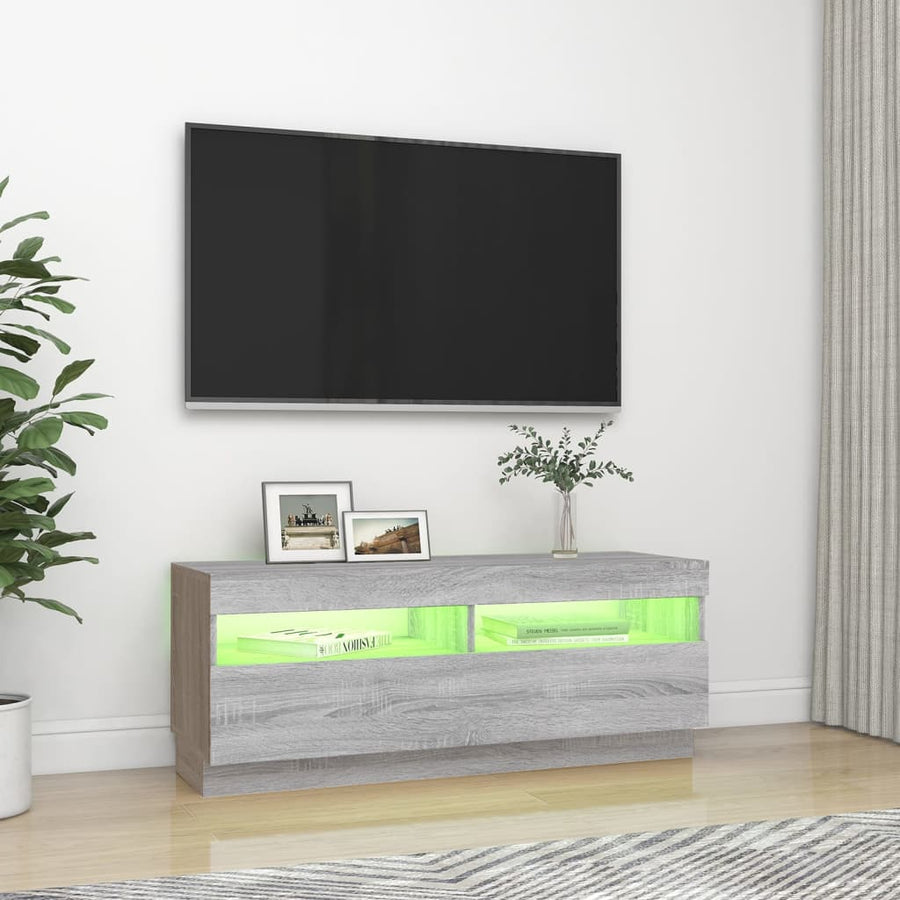 Tv-Meubel Met Led-Verlichting Eiken 100 x 35 x 40 cm Grijs sonoma