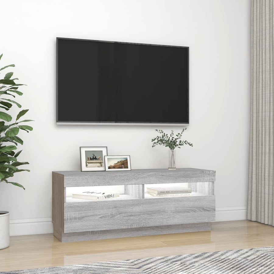 Tv-Meubel Met Led-Verlichting Eiken 100 x 35 x 40 cm Grijs sonoma