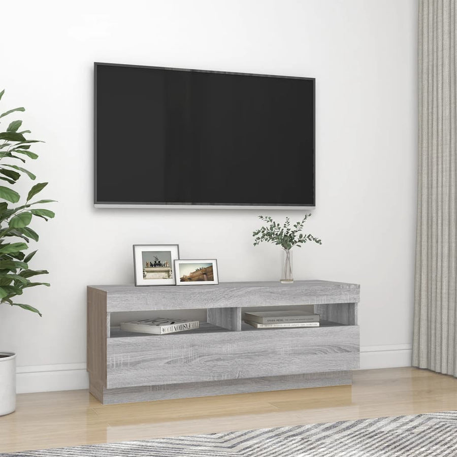 Tv-Meubel Met Led-Verlichting Eiken 100 x 35 x 40 cm Grijs sonoma