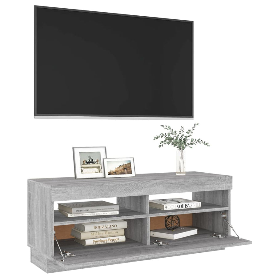 Tv-Meubel Met Led-Verlichting Eiken 100 x 35 x 40 cm Grijs sonoma