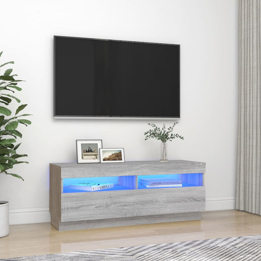 Tv-Meubel Met Led-Verlichting Eiken 100 x 35 x 40 cm Grijs sonoma