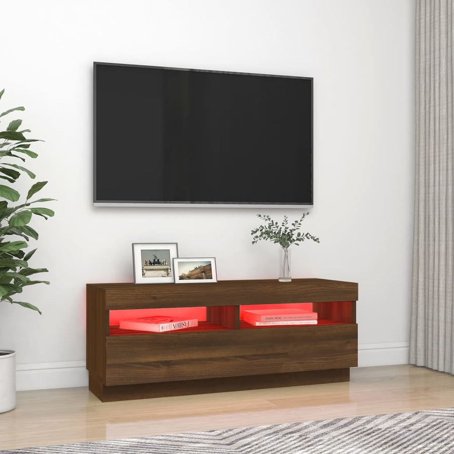 Tv-Meubel Met Led-Verlichting 100 x 35 x 40 cm bruin eikenkleur