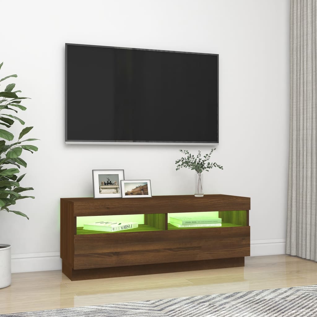 Tv-Meubel Met Led-Verlichting 100 x 35 x 40 cm bruin eikenkleur