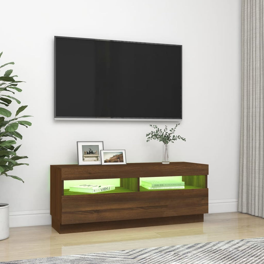 Tv-Meubel Met Led-Verlichting 100 x 35 x 40 cm bruin eikenkleur