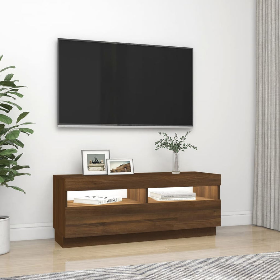 Tv-Meubel Met Led-Verlichting 100 x 35 x 40 cm bruin eikenkleur