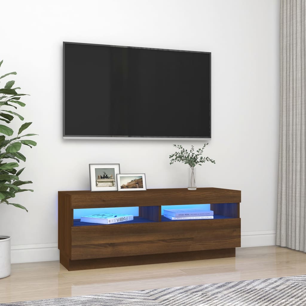 Tv-Meubel Met Led-Verlichting 100 x 35 x 40 cm bruin eikenkleur