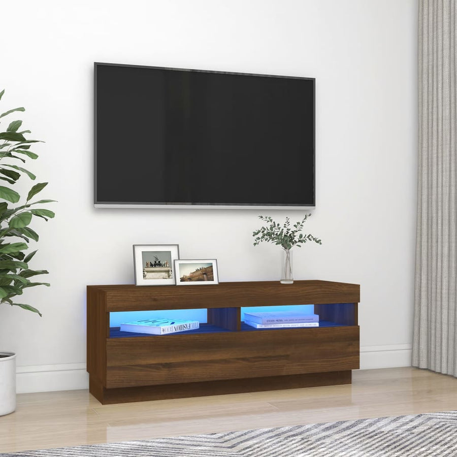 Tv-Meubel Met Led-Verlichting 100 x 35 x 40 cm bruin eikenkleur