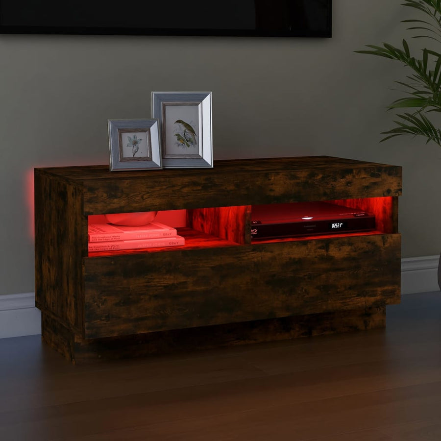 Tv-Meubel Met Led-Verlichting Kleurig 80 x 35 x 40 cm Gerookt eiken