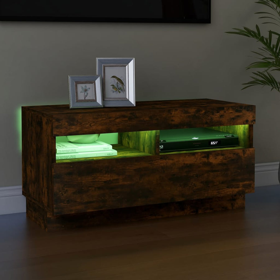 Tv-Meubel Met Led-Verlichting Kleurig 80 x 35 x 40 cm Gerookt eiken