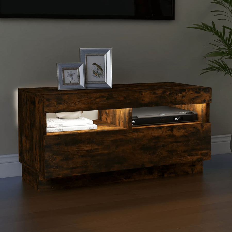 Tv-Meubel Met Led-Verlichting Kleurig 80 x 35 x 40 cm Gerookt eiken