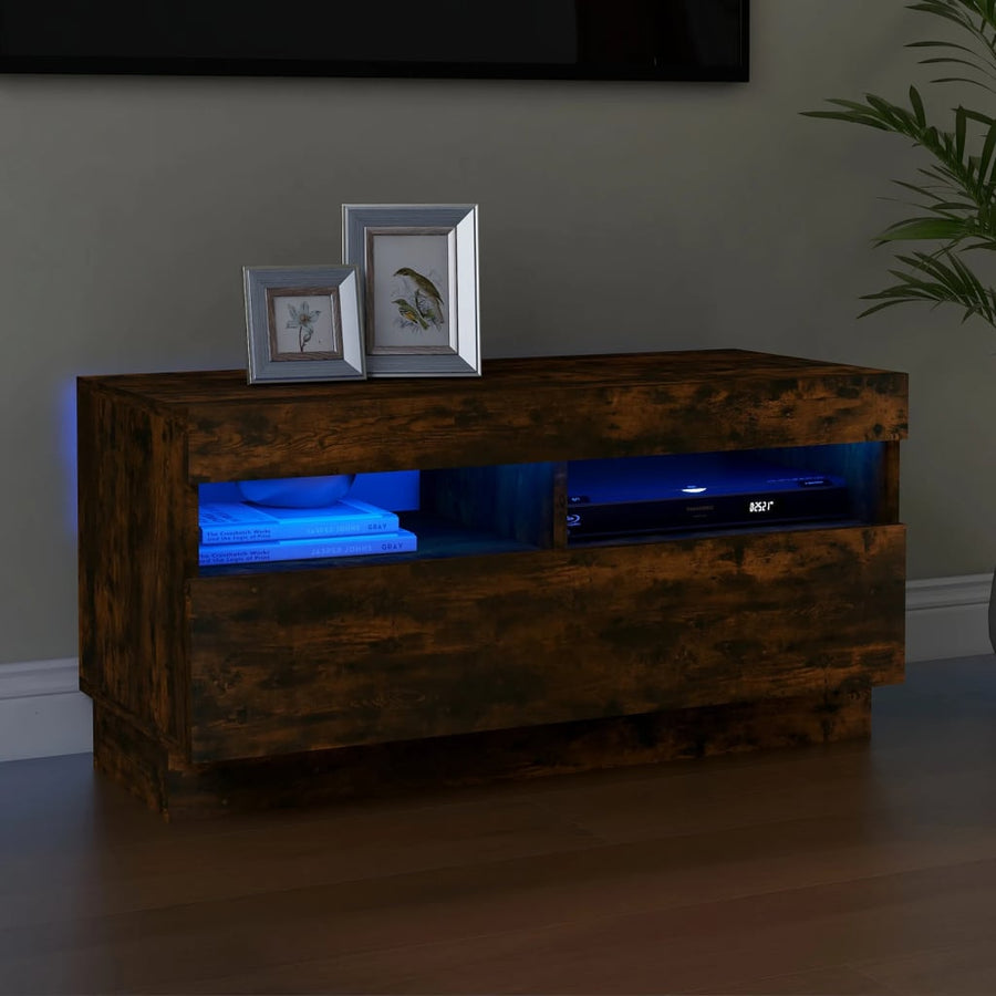 Tv-Meubel Met Led-Verlichting Kleurig 80 x 35 x 40 cm Gerookt eiken