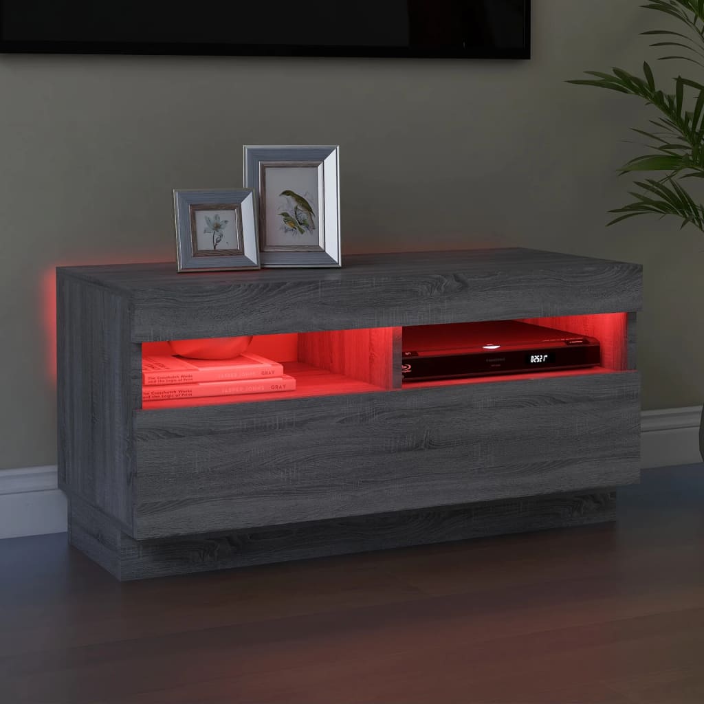 Tv-Meubel Met Led-Verlichting Eiken 80 x 35 x 40 cm Grijs sonoma
