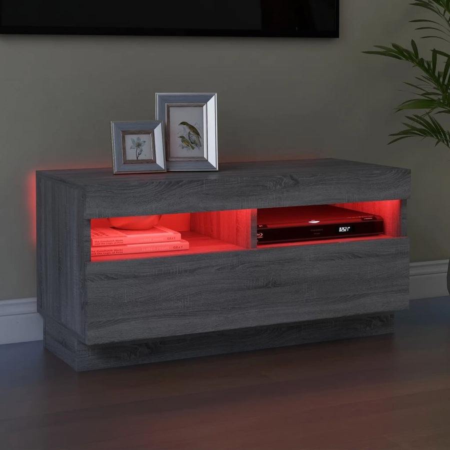 Tv-Meubel Met Led-Verlichting Eiken 80 x 35 x 40 cm Grijs sonoma