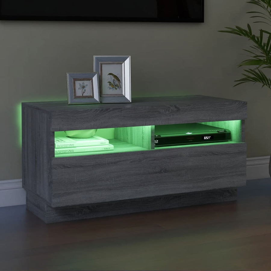 Tv-Meubel Met Led-Verlichting Eiken 80 x 35 x 40 cm Grijs sonoma