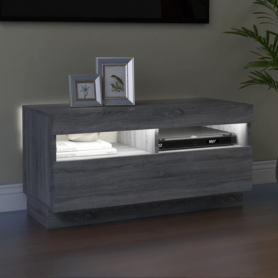 Tv-Meubel Met Led-Verlichting Eiken 80 x 35 x 40 cm Grijs sonoma