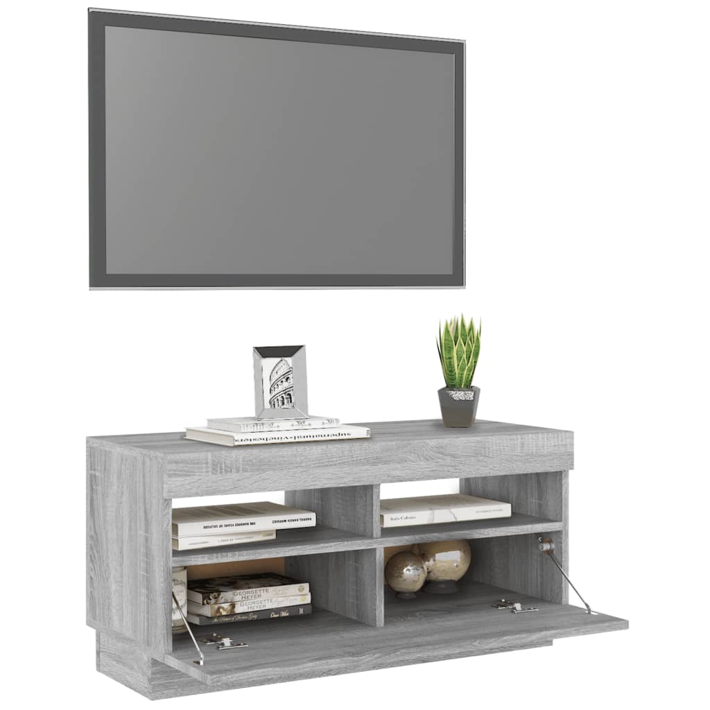 Tv-Meubel Met Led-Verlichting Eiken 80 x 35 x 40 cm Grijs sonoma