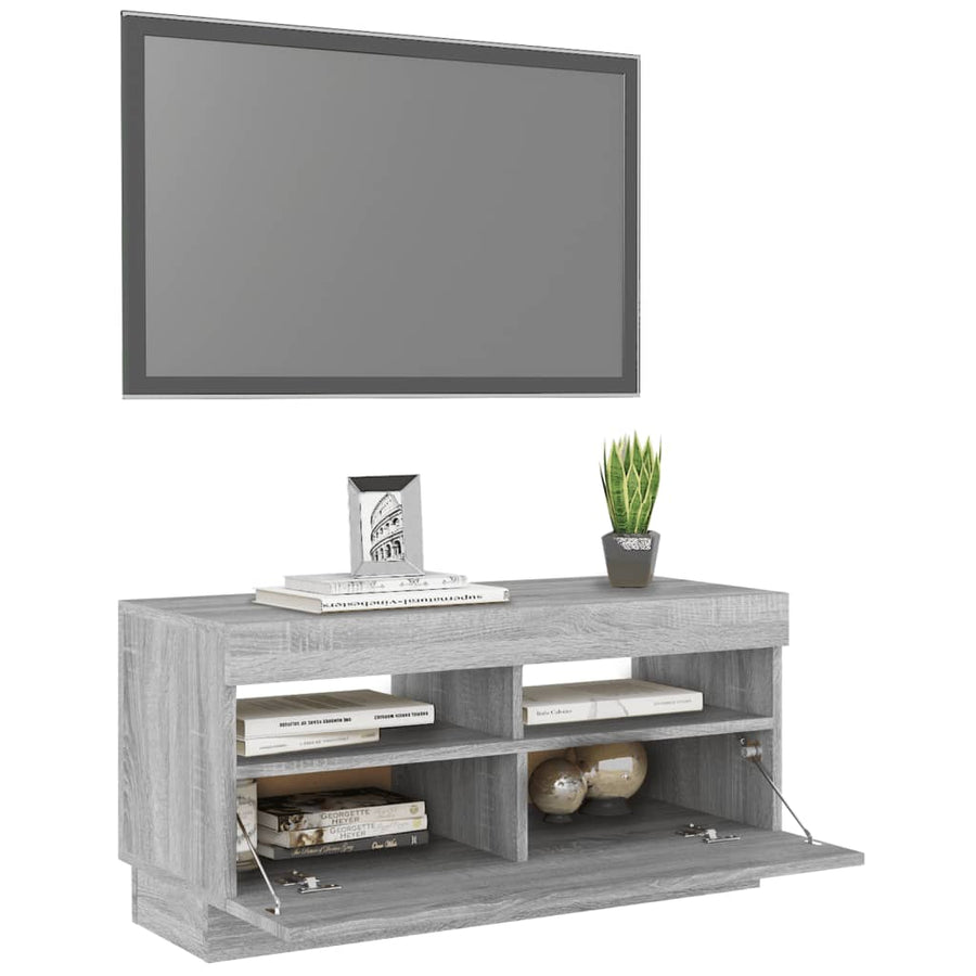 Tv-Meubel Met Led-Verlichting Eiken 80 x 35 x 40 cm Grijs sonoma